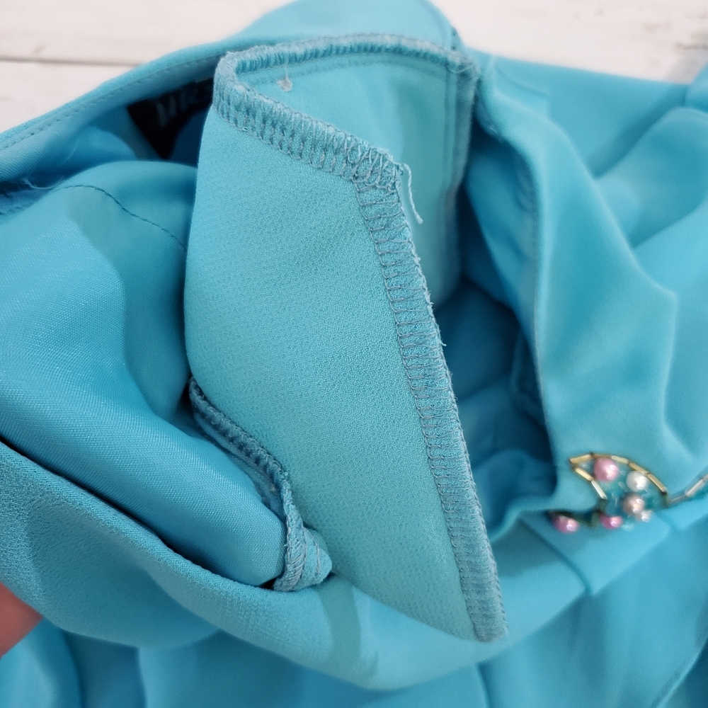 Ursula Switzerland sleeved beaded tiered dress vtg turquoise blue granny chic - Picture 7 of 10